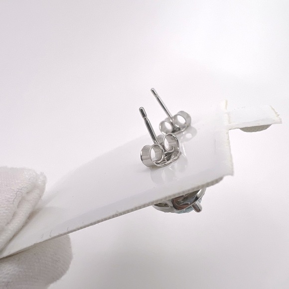 .925 Sterling Silver Aquamarine Cz & Clear Cz Heart Earrings - Picture 10 of 16